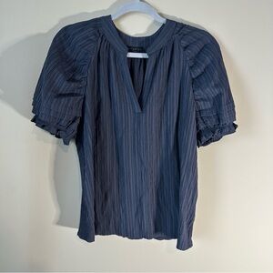 Current Air Navy Pleated Blouse formal office career elegant flowy